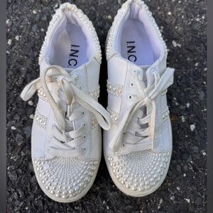 INC White Pearl Embellished Sneakers